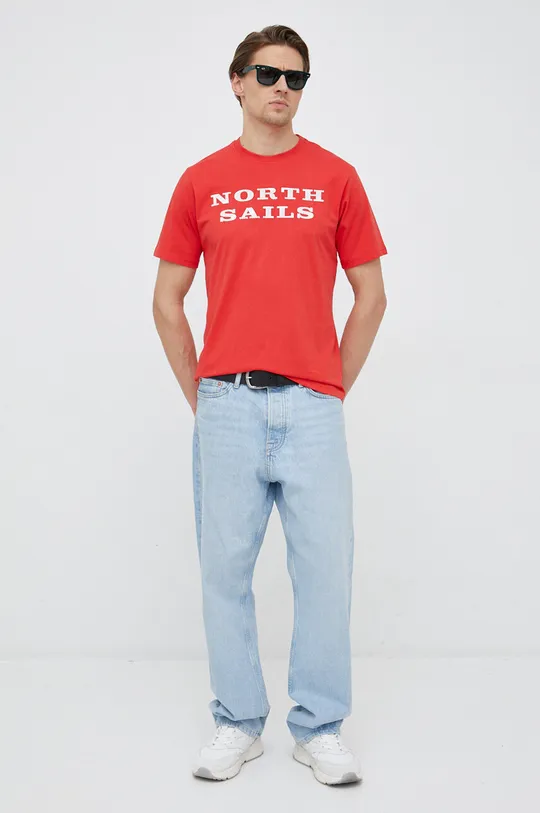 červená Bavlnené tričko North Sails Pánsky