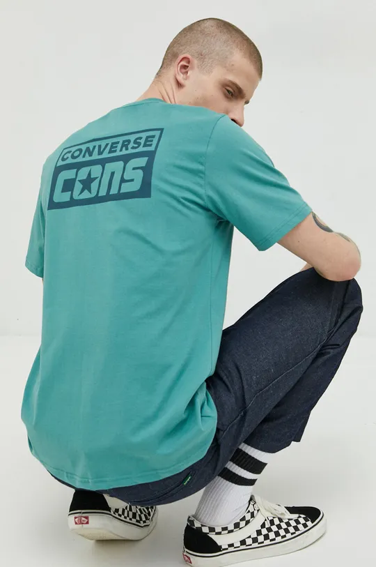 τιρκουάζ Βαμβακερό μπλουζάκι Converse Ανδρικά