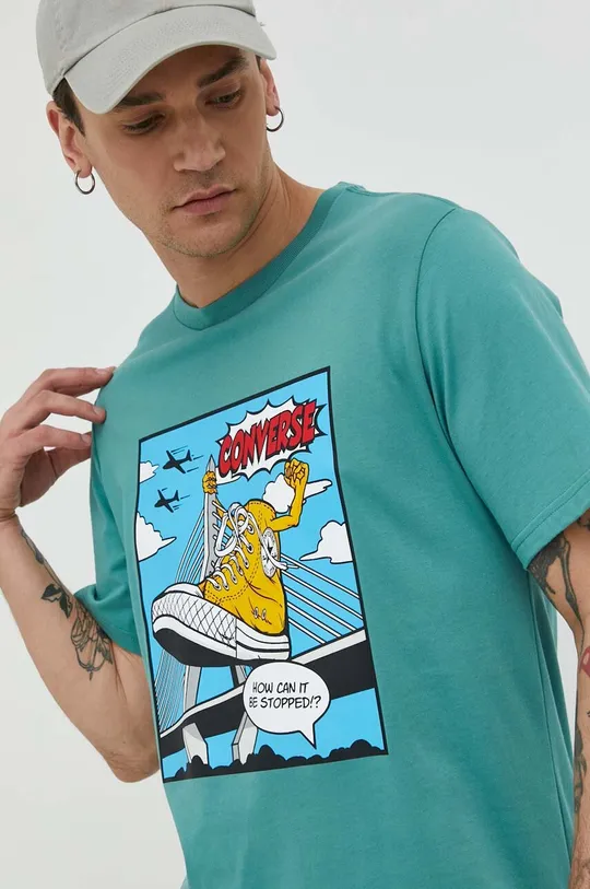 τιρκουάζ Βαμβακερό μπλουζάκι Converse Ανδρικά