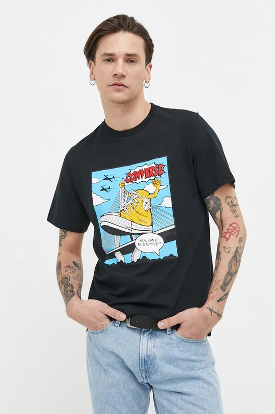 czarny Converse t-shirt bawełniany Męski