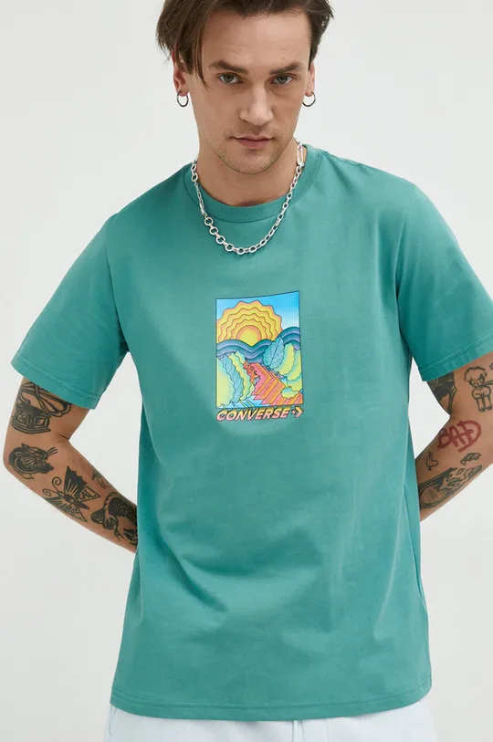 turkizna Bombažna kratka majica Converse Moški