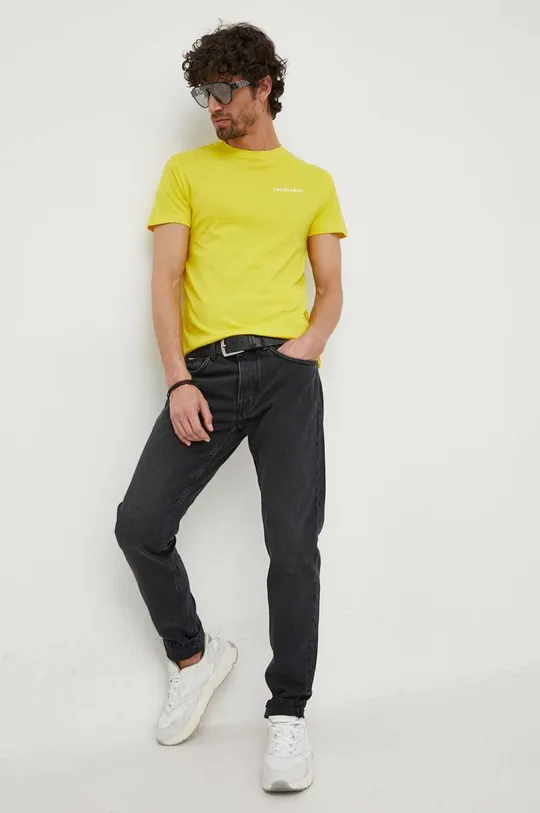 Βαμβακερό μπλουζάκι Trussardi κίτρινο