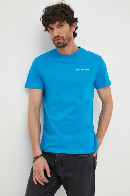 niebieski Trussardi t-shirt bawełniany Męski
