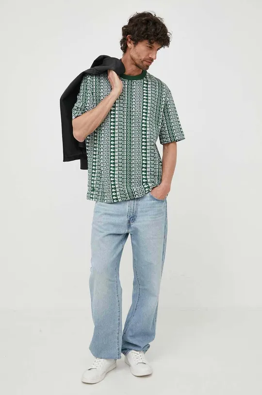 Βαμβακερό μπλουζάκι Lacoste x Netflix πράσινο