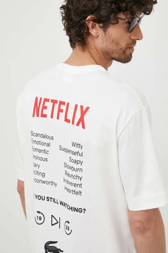 λευκό Βαμβακερό μπλουζάκι Lacoste x Netflix Ανδρικά