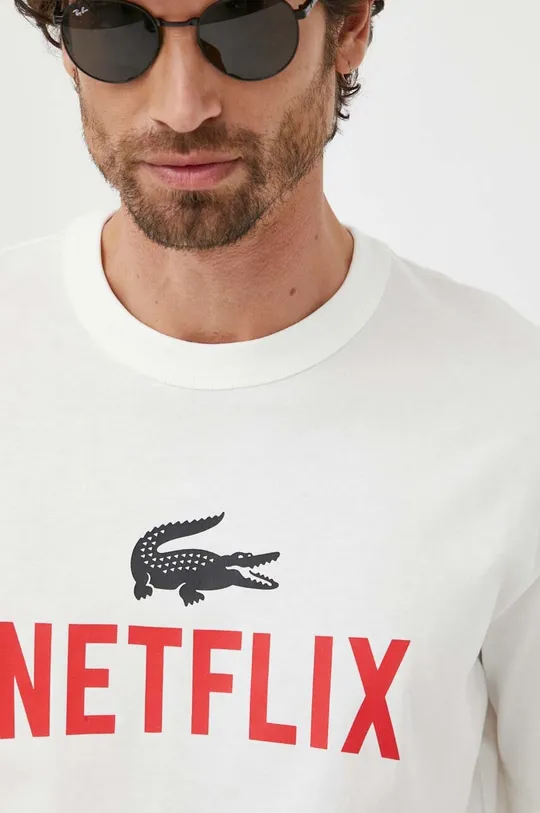 λευκό Βαμβακερό μπλουζάκι Lacoste x Netflix