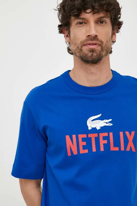 kék Lacoste pamut póló x Netflix