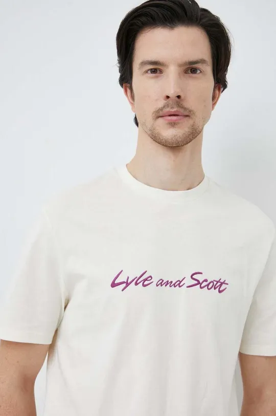 bež Bombažna kratka majica Lyle & Scott