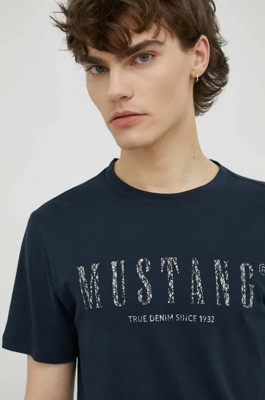 granatowy Mustang t-shirt bawełniany Męski