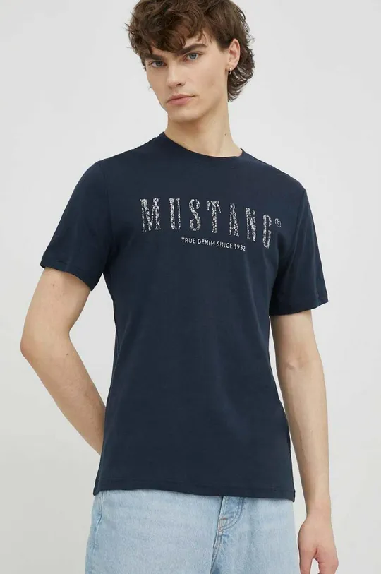 granatowy Mustang t-shirt bawełniany