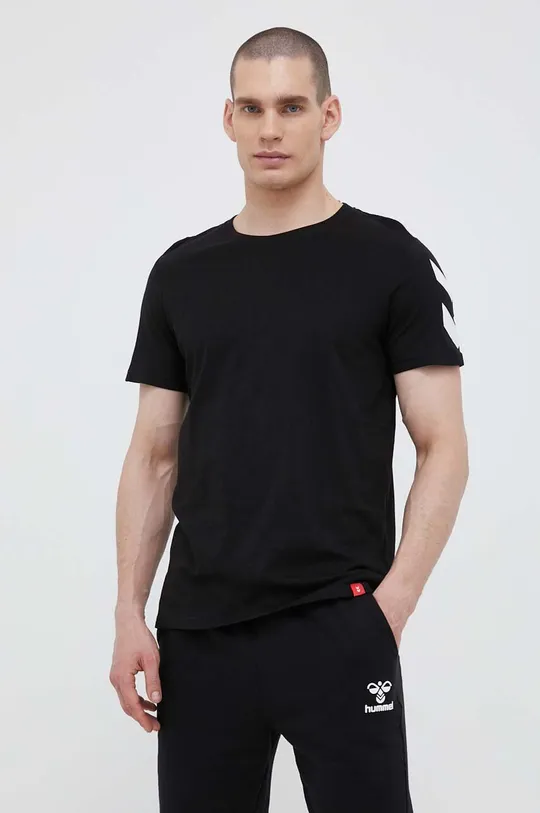 μαύρο Βαμβακερό μπλουζάκι Hummel