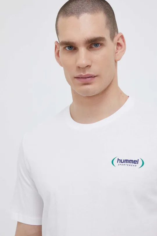 λευκό Βαμβακερό μπλουζάκι Hummel Ανδρικά