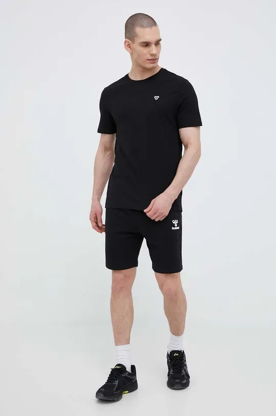 Βαμβακερό μπλουζάκι Hummel μαύρο