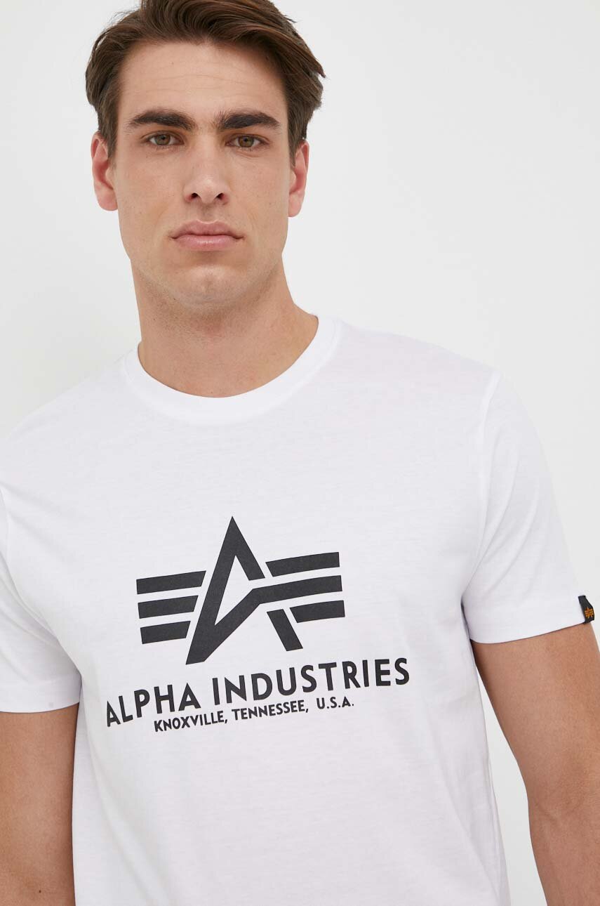 λευκό Βαμβακερό μπλουζάκι Alpha Industries Ανδρικά