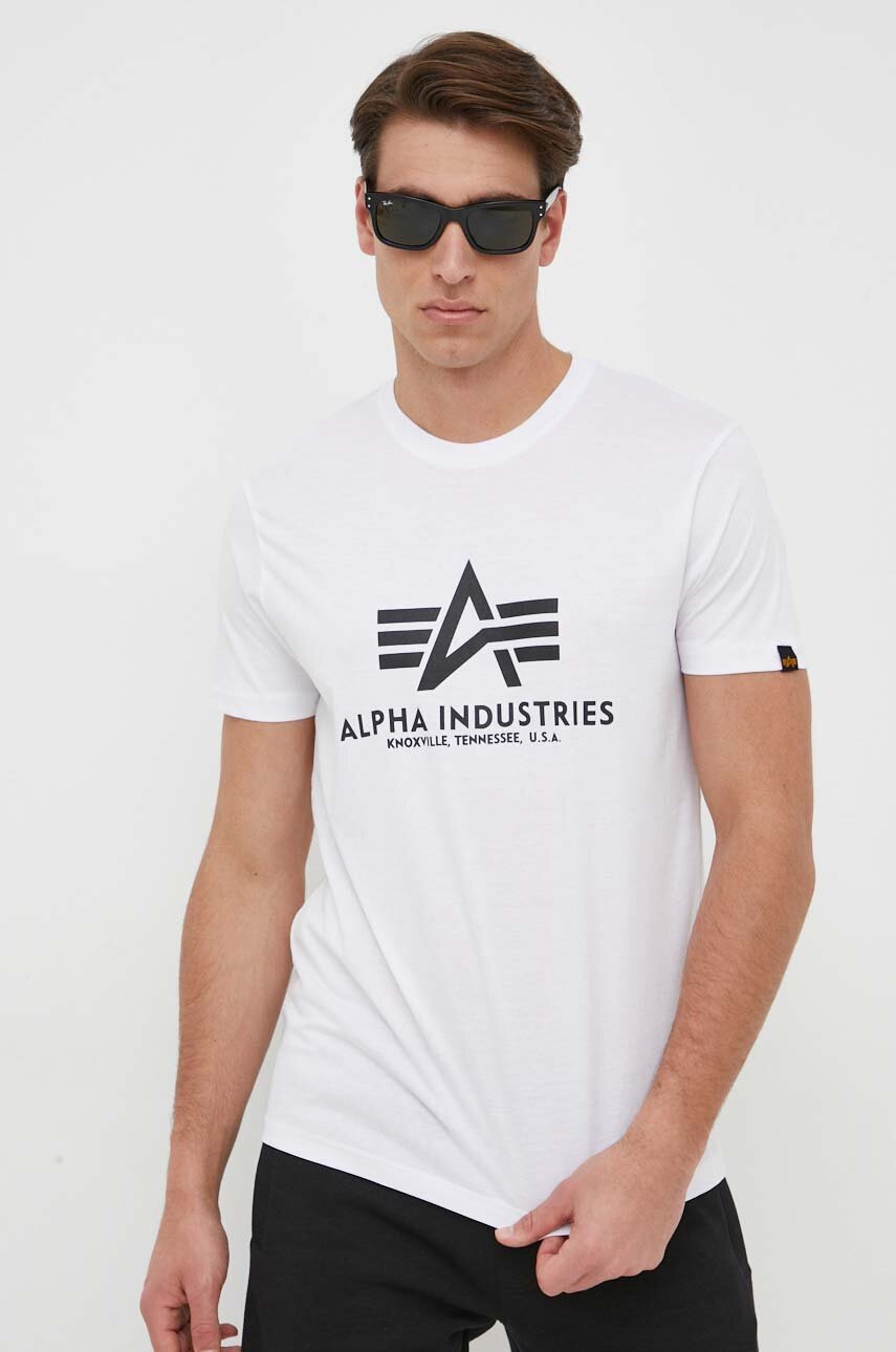 λευκό Βαμβακερό μπλουζάκι Alpha Industries