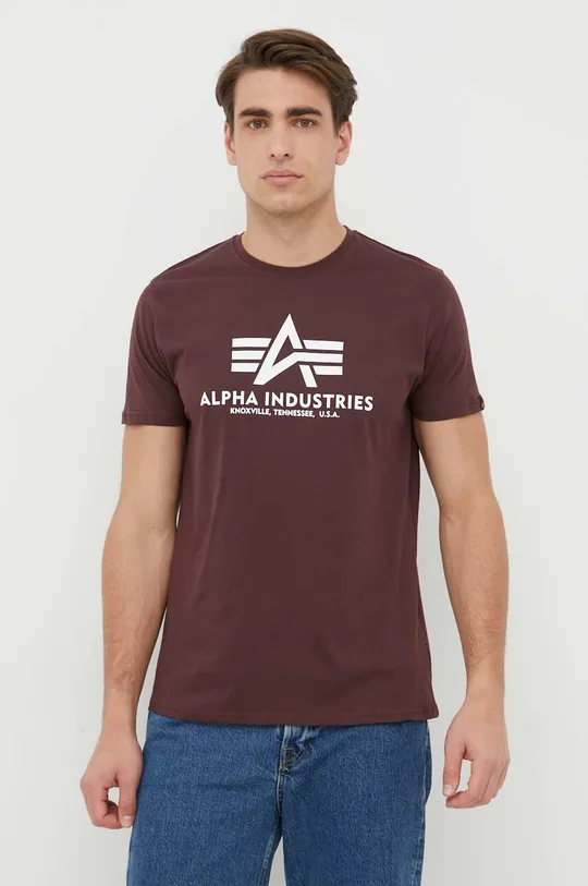 burgundské Bavlněné tričko Alpha Industries Basic T-Shirt Pánský