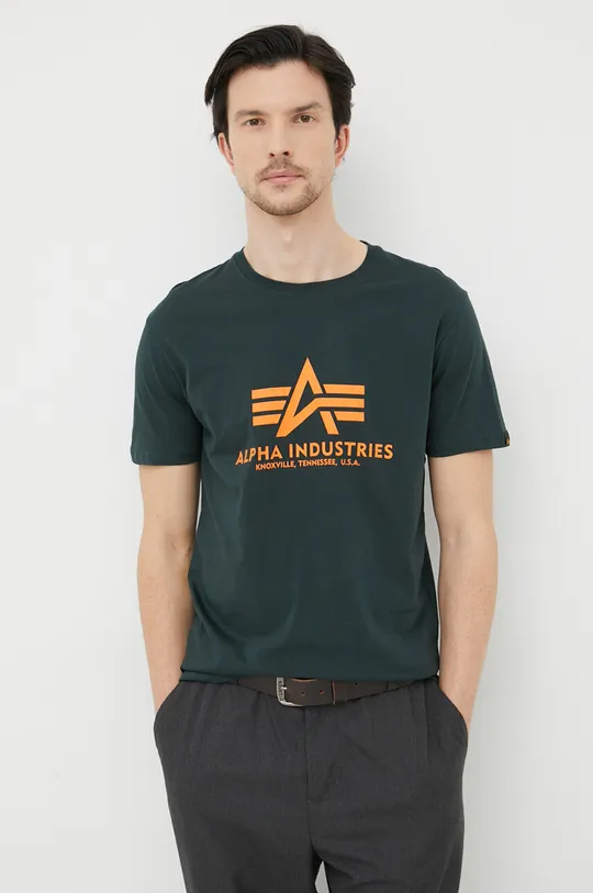 zelená Bavlnené tričko Alpha Industries Pánsky