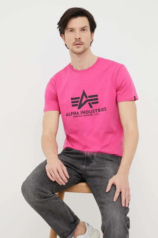 ροζ Βαμβακερό μπλουζάκι Alpha Industries Ανδρικά
