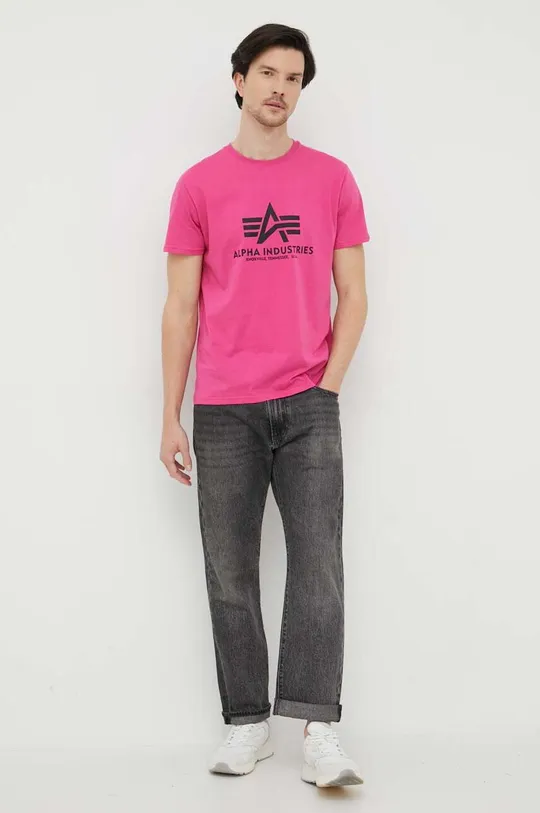 Βαμβακερό μπλουζάκι Alpha Industries ροζ