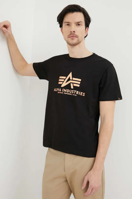 czarny Alpha Industries t-shirt bawełniany Basic T-Shirt Foil Print Męski