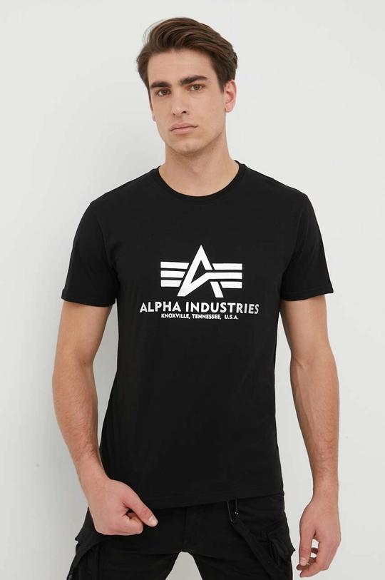 czarny Alpha Industries t-shirt bawełniany Basic T-Shirt Foil Print Męski