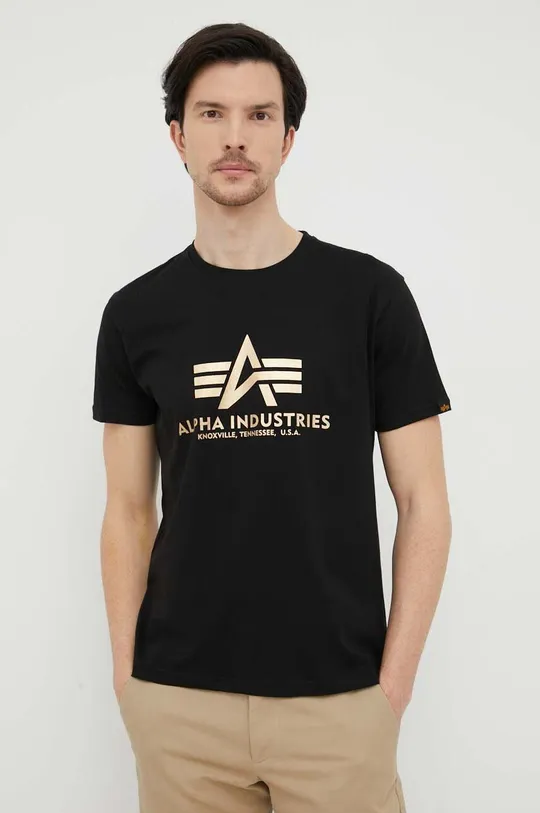 czarny Alpha Industries t-shirt bawełniany Basic T-Shirt Foil Print Męski