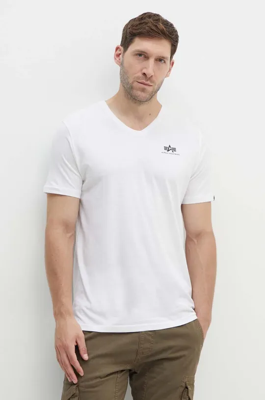 λευκό Βαμβακερό μπλουζάκι Alpha Industries Ανδρικά