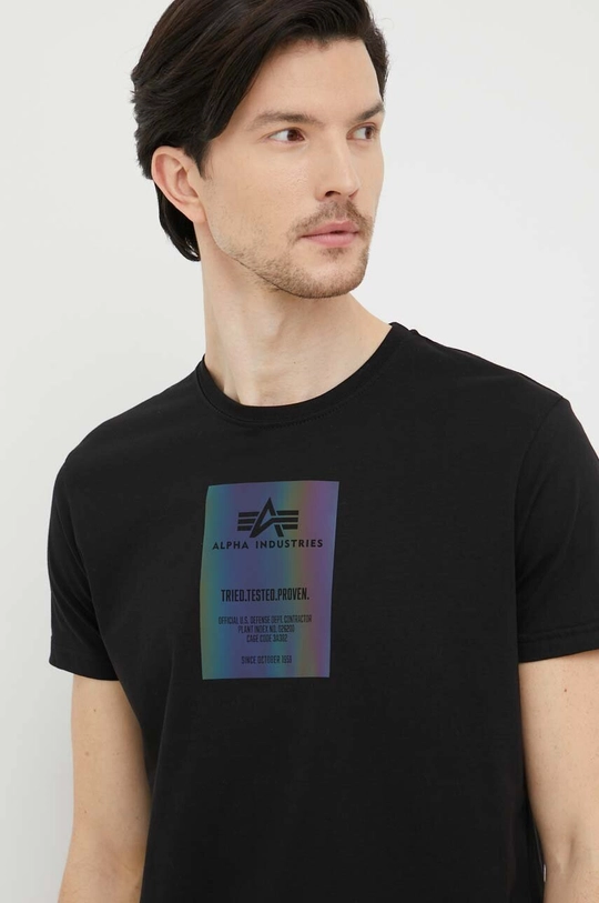 czarny Alpha Industries t-shirt bawełniany