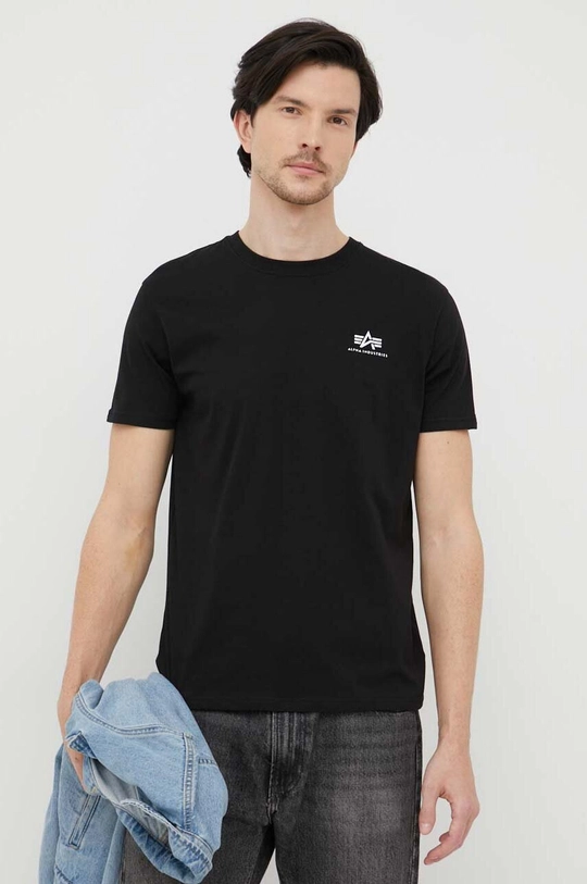 чёрный Хлопковая футболка Alpha Industries Basic T Small Logo Мужской