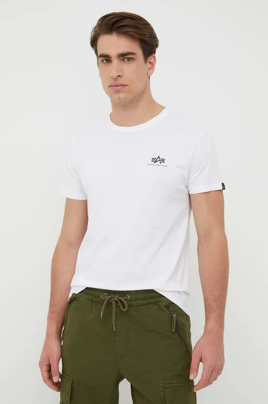biały Alpha Industries t-shirt bawełniany Basic T Small Logo Męski