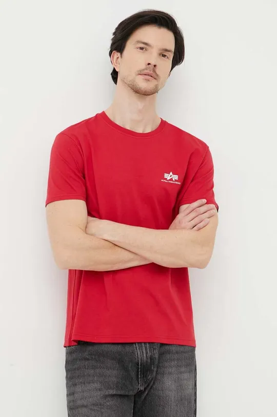κόκκινο Βαμβακερό μπλουζάκι Alpha Industries Ανδρικά