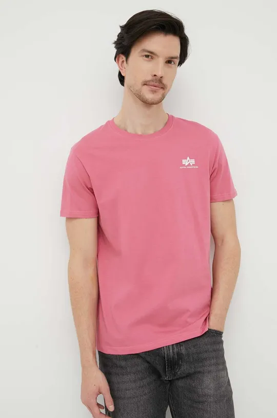 ροζ Βαμβακερό μπλουζάκι Alpha Industries Ανδρικά
