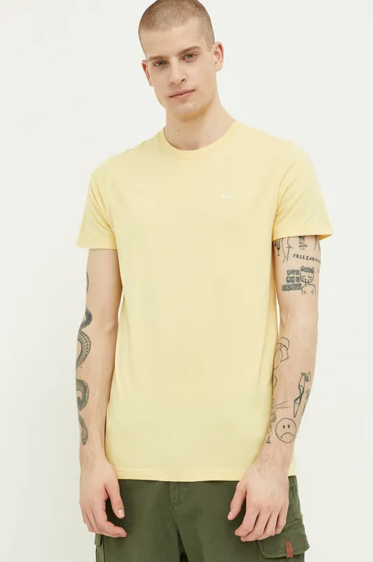 κίτρινο Βαμβακερό μπλουζάκι Hollister Co. Ανδρικά