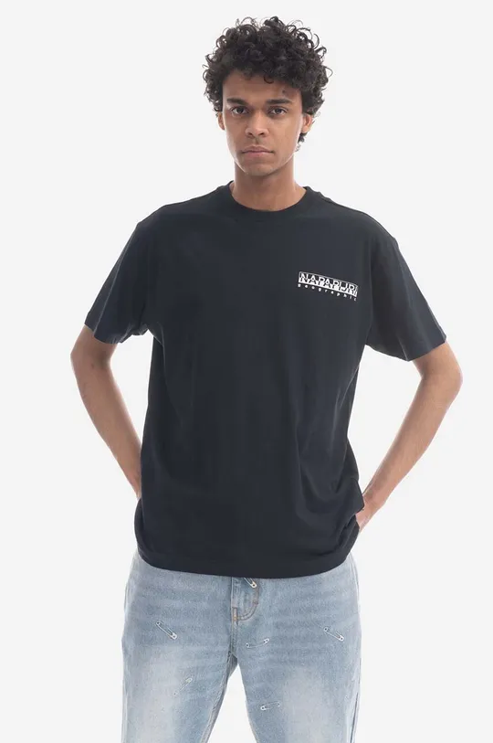 μαύρο Βαμβακερό μπλουζάκι Napapijri S-Jubones SS 041 Ανδρικά