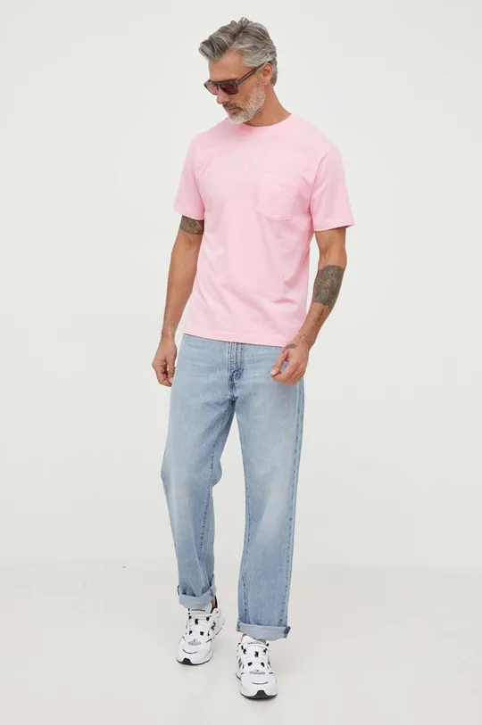 Βαμβακερό μπλουζάκι GAP ροζ