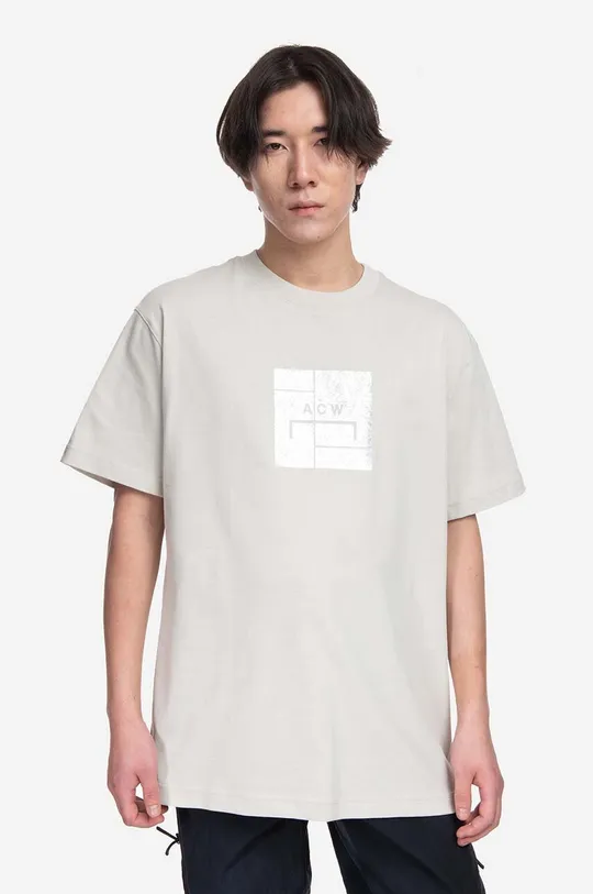 bež Bombažna kratka majica A-COLD-WALL* Foil Grid SS T-Shirt Moški