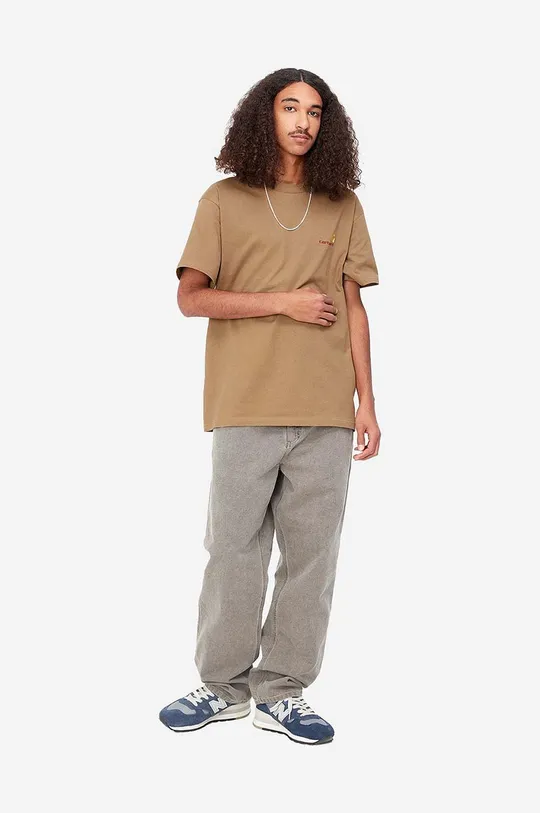 Carhartt WIP t-shirt bawełniany American Script brązowy