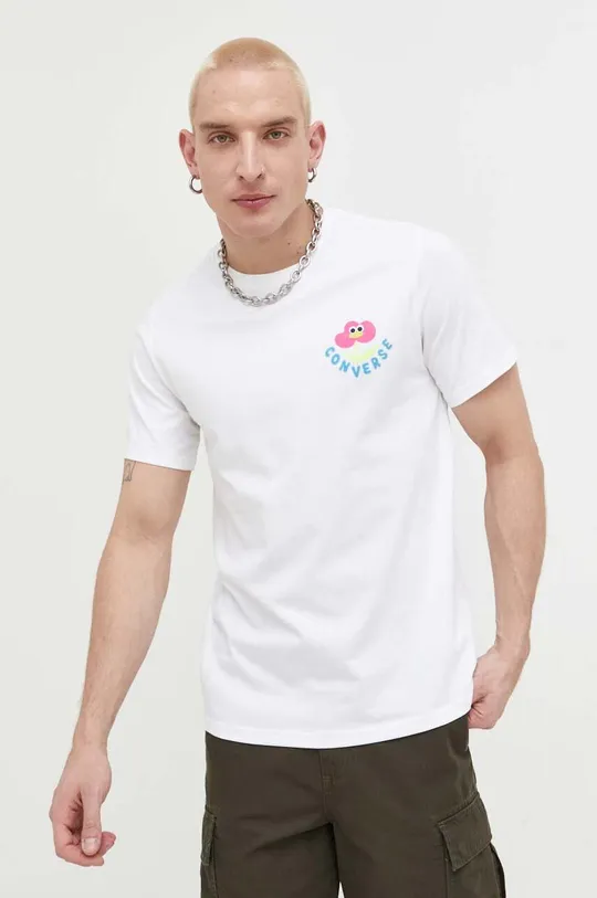 bela Bombažna kratka majica Converse Moški
