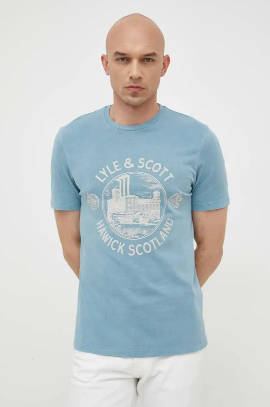 μπλε Βαμβακερό μπλουζάκι Lyle & Scott