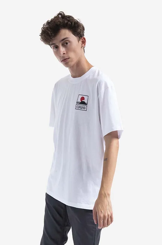 белый Хлопковая футболка Edwin Single Мужской