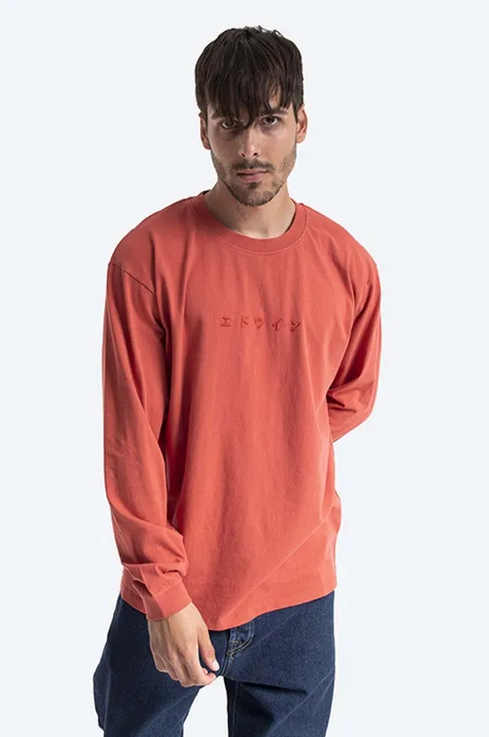 červená Bavlněné tričko s dlouhým rukávem Edwin Embroidery TS LS Pánský