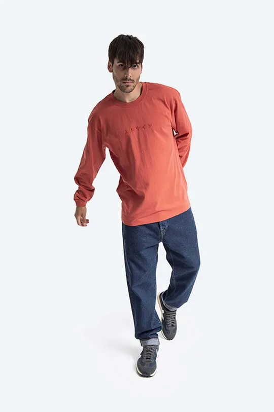 Βαμβακερή μπλούζα με μακριά μανίκια Edwin Embroidery TS LS κόκκινο