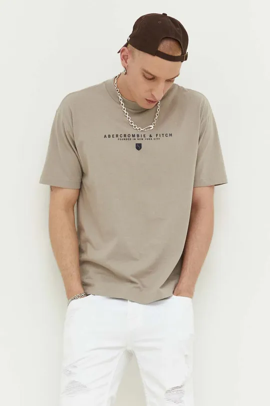καφέ Βαμβακερό μπλουζάκι Abercrombie & Fitch Ανδρικά