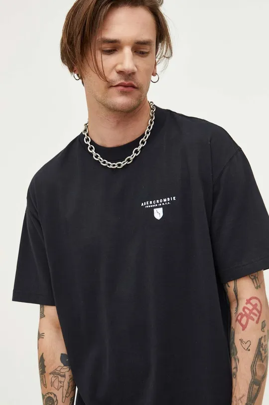 μαύρο Βαμβακερό μπλουζάκι Abercrombie & Fitch Ανδρικά