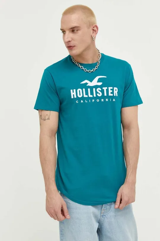 τιρκουάζ Βαμβακερό μπλουζάκι Hollister Co.