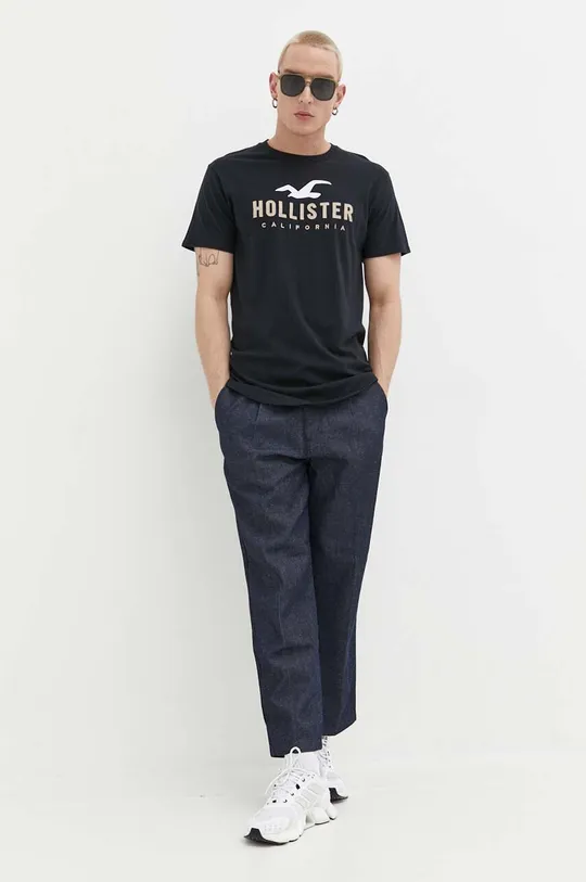 Bombažna kratka majica Hollister Co. črna
