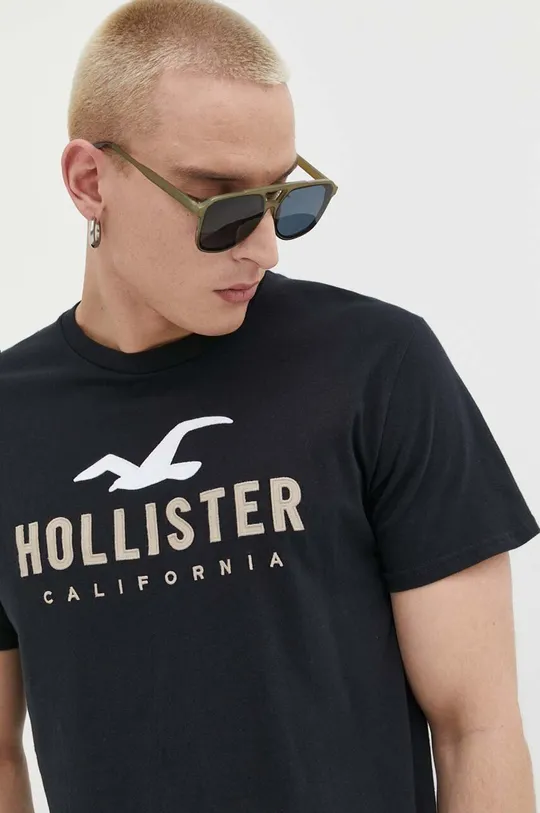 μαύρο Βαμβακερό μπλουζάκι Hollister Co.