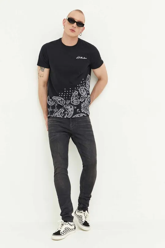 Βαμβακερό μπλουζάκι Hollister Co. μαύρο
