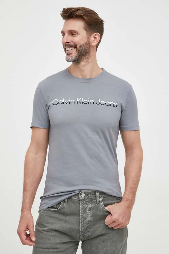 γκρί Βαμβακερό μπλουζάκι Calvin Klein Jeans