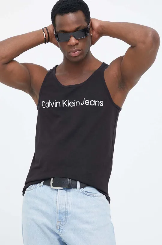 чёрный Хлопковый топ Calvin Klein Jeans Мужской